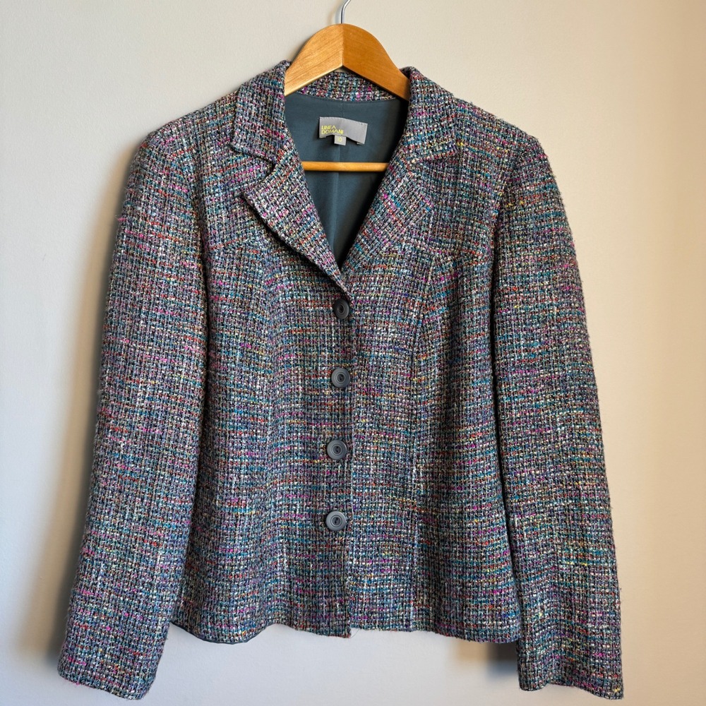 Vintage Linea Domani Blazer Jacket Rainbow Multicolor Career Business Size 10